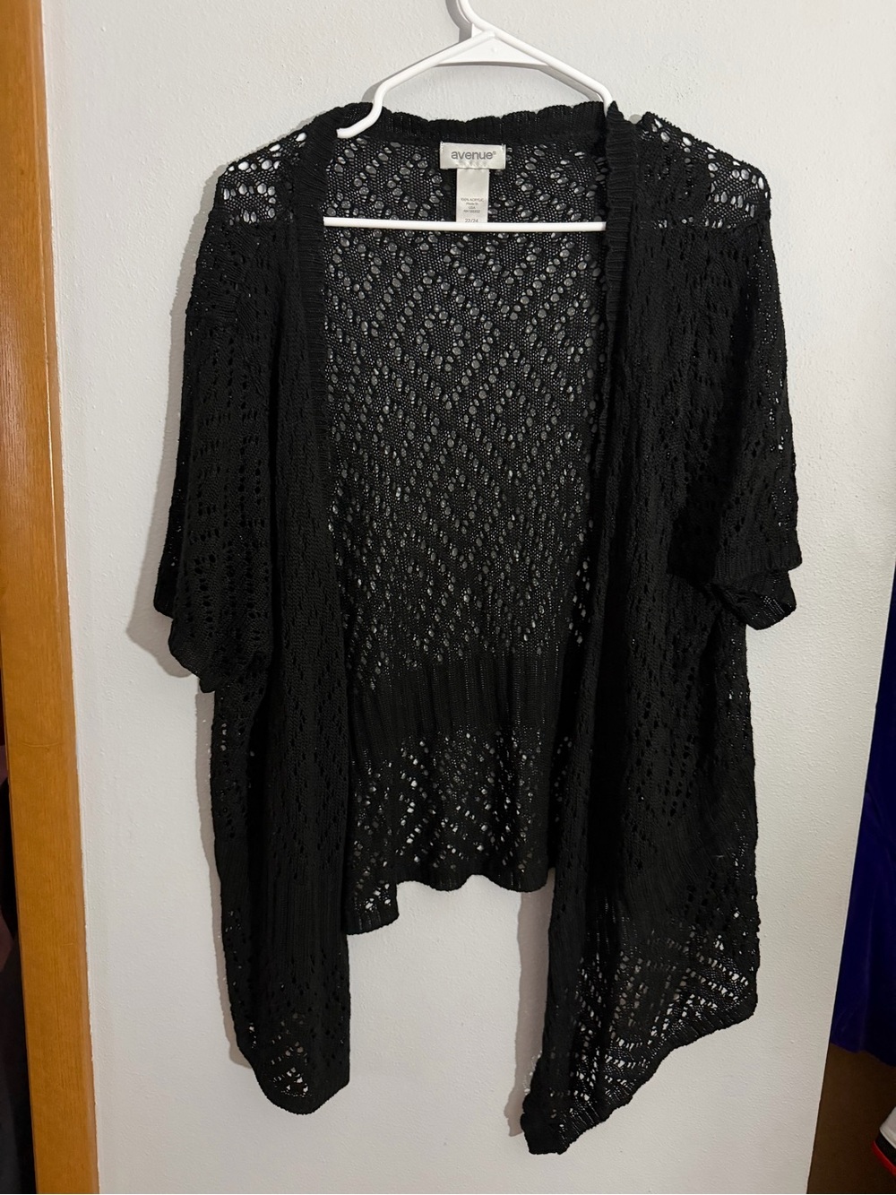 Avenue Black Open Knit Short Sleeve Cardigan Shrug